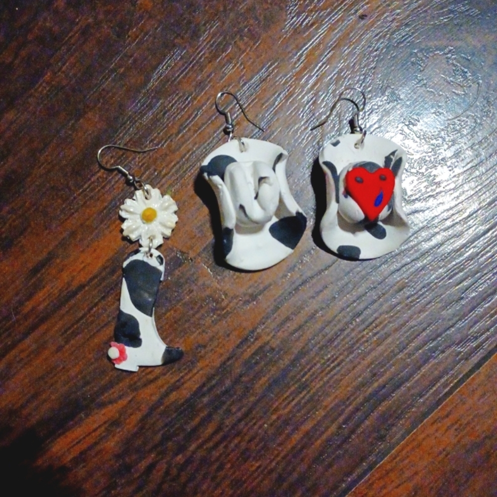 Cowgirl hat and boot earrings handmade